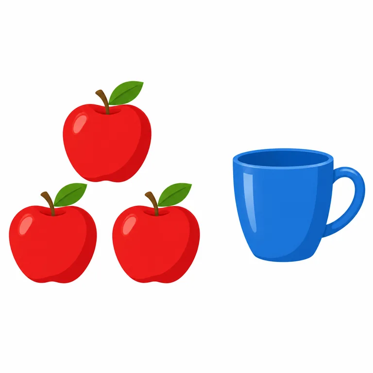 GPT Image 2.5 Sunburst: three apples left, blue cup right