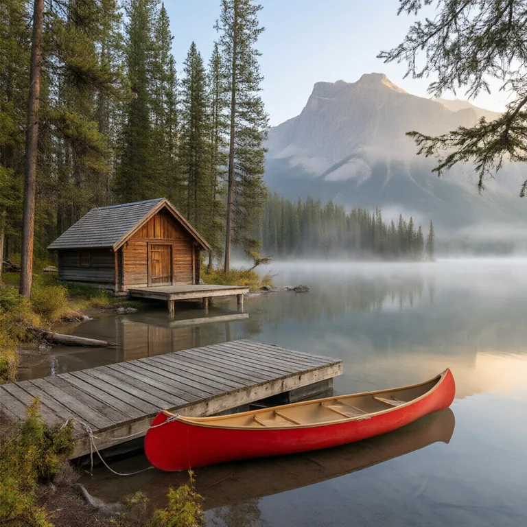 Qwen Image 3.0: cabin, lake, red canoe tied to a dock